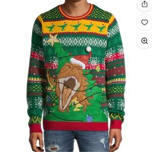 Holiday Time Men’s Ugly Christmas Dinosaur T-Rex Sweater size medium